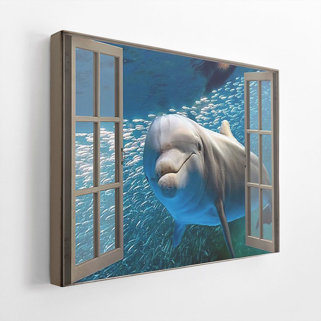Gearhuman 3D Dolphin Window Canvas GV24029 Canvas