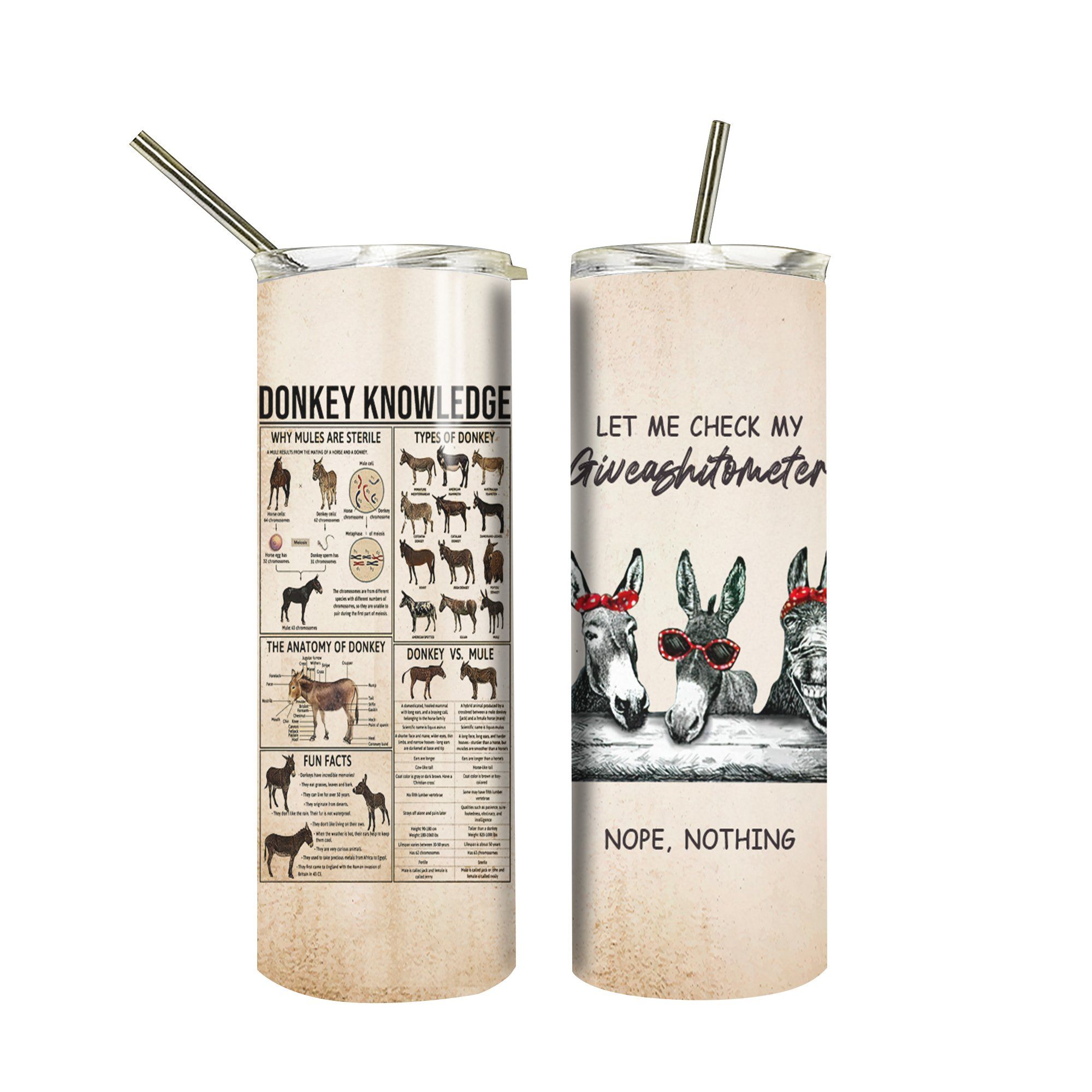 Gearhuman 3D Donkey Knowledge Giveashitometer Custom Tumbler GB01023 Tumbler Long 20oz