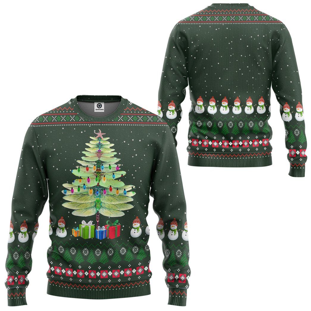 Gearhuman 3D Dragonfly Ugly Christmas Tree Custom Hoodie Apparel GN0911203 3D Apparel