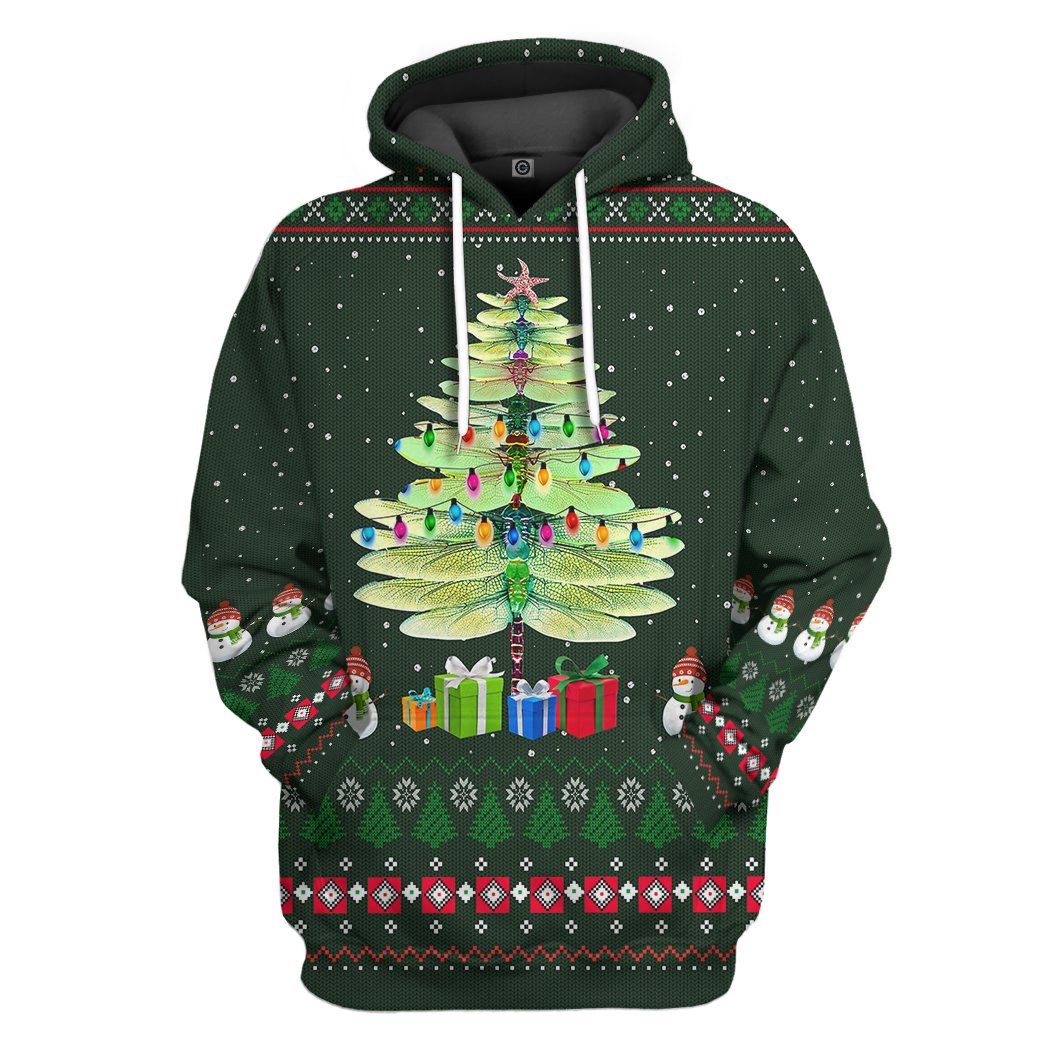 Gearhuman 3D Dragonfly Ugly Christmas Tree Custom Hoodie Apparel GN0911203 3D Apparel Hoodie S
