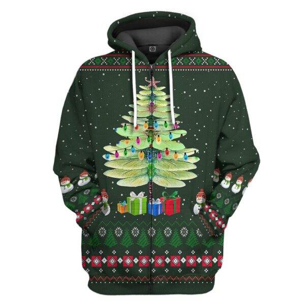 Gearhuman 3D Dragonfly Ugly Christmas Tree Custom Hoodie Apparel GN0911203 3D Apparel Zip Hoodie S