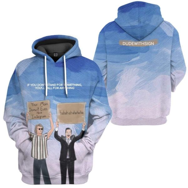 Gearhuman 3D Dude With Sign Custom Hoodie Apparel GL18052 3D Custom Fleece Hoodies