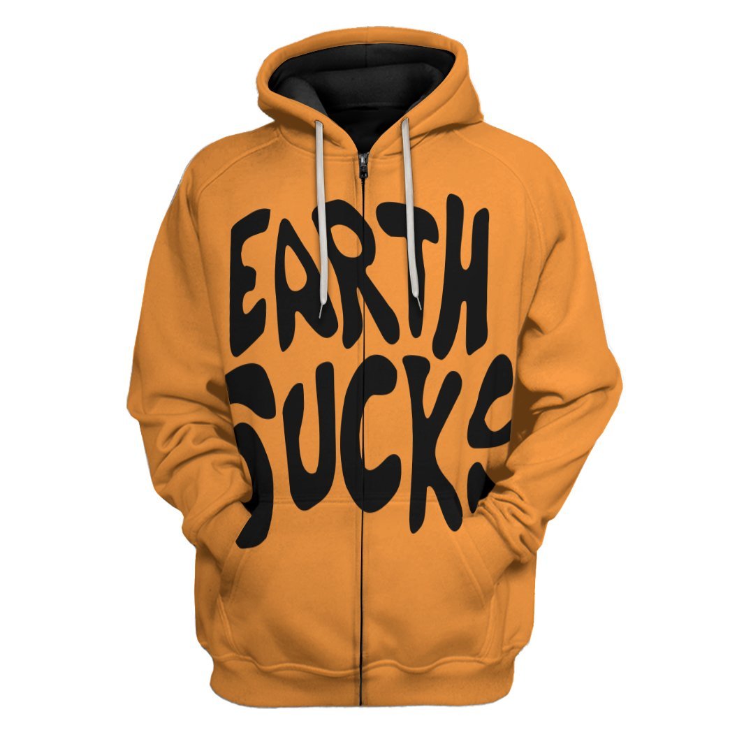 Gearhuman 3D Earth Sucks Custom Hoodie Apparel GN15092 3D Custom Fleece Hoodies Zip Hoodie S