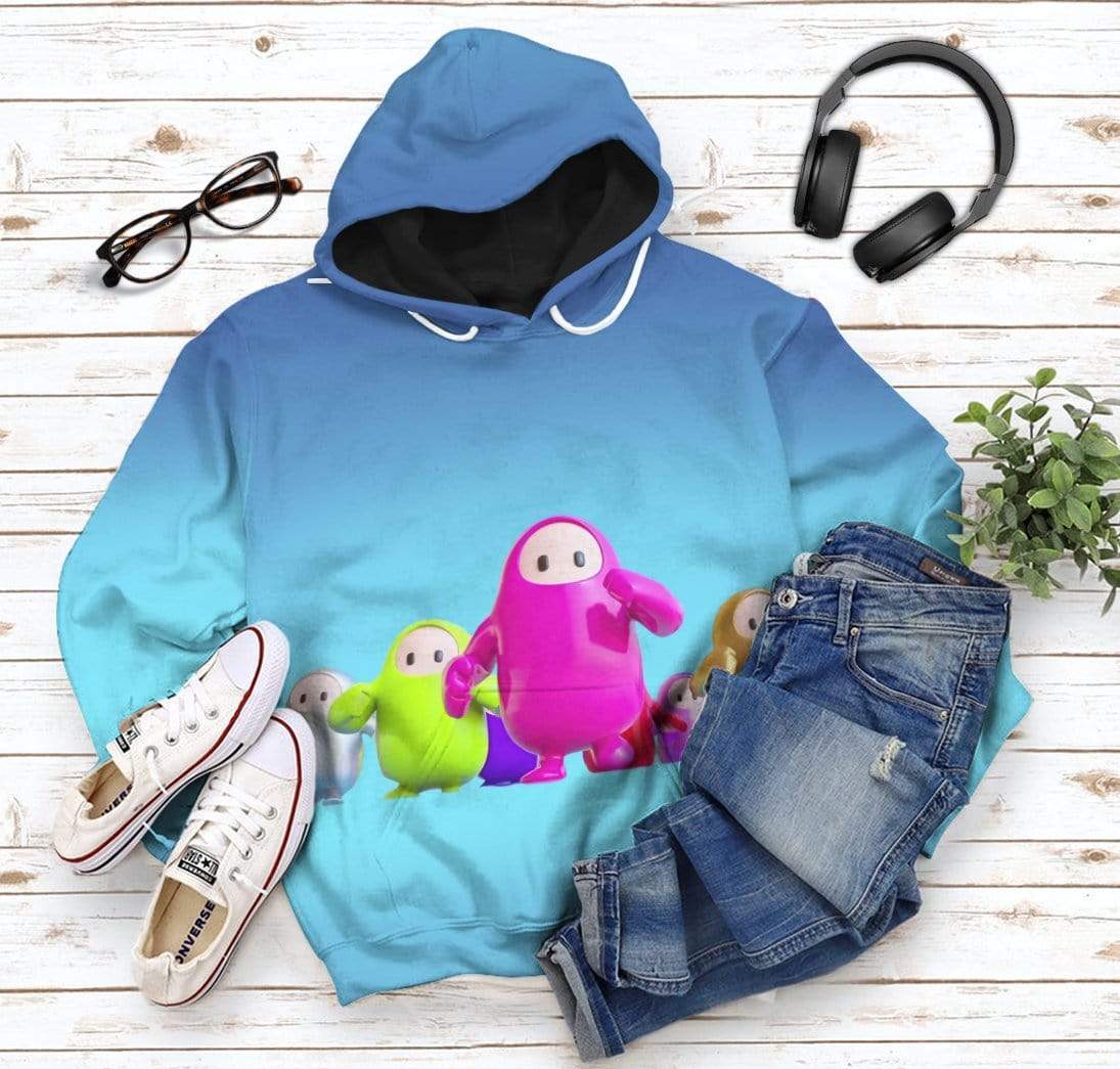 Gearhuman 3D Fall Guys Race Custom Hoodie Apparel GS12083 3D Custom Fleece Hoodies