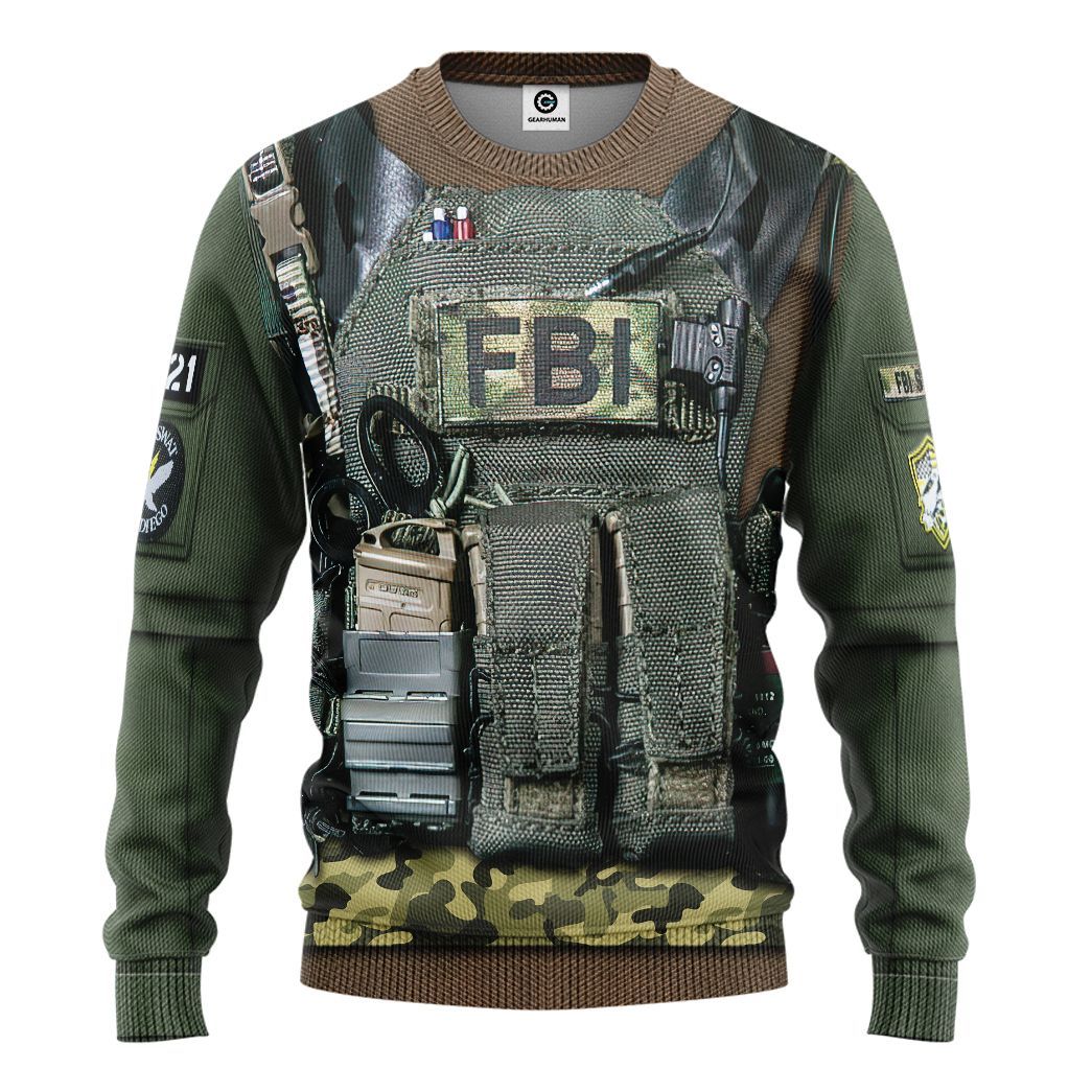 Gearhuman 3D FBI Uniform Custom Tshirt Hoodie Appreal CK24113 3D Apparel Long Sleeve S