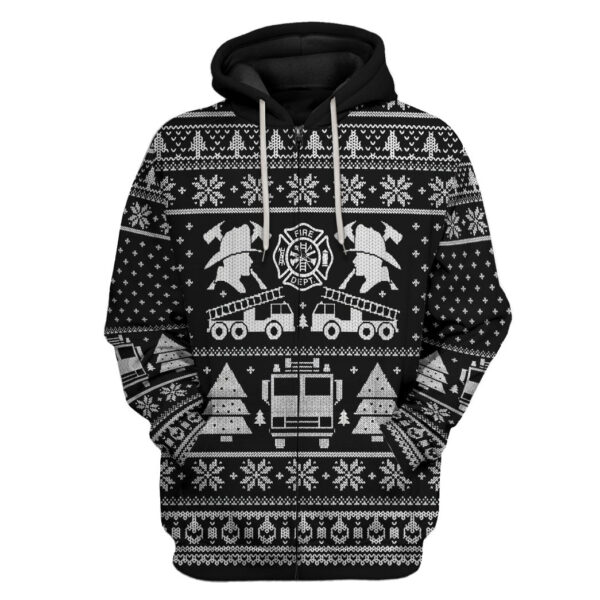 Gearhuman 3D FIRE DEPT Firefighter Ugly Christmas Sweater Black Custom Hoodie Apparel GV08108 3D Apparel Zip Hoodie S
