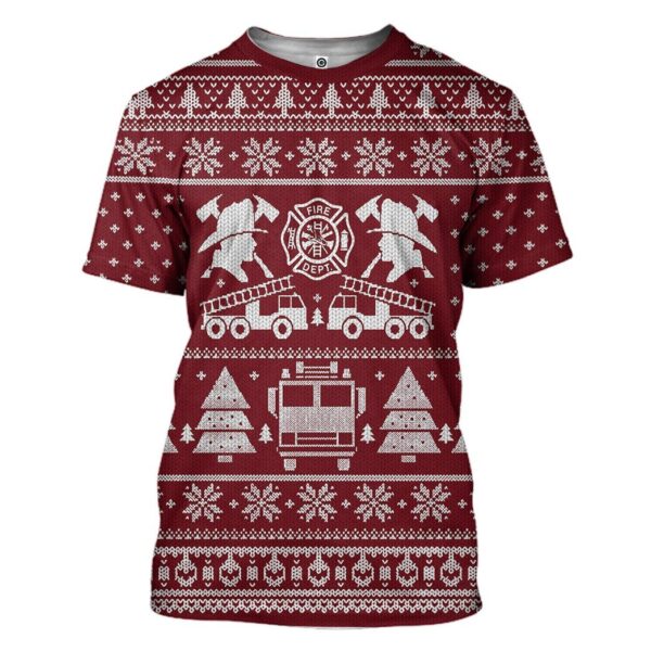 Gearhuman 3D FIRE DEPT Firefighter Ugly Christmas Sweater Red Custom Tshirt Apparel GV071012 3D T-shirt T-Shirt S 