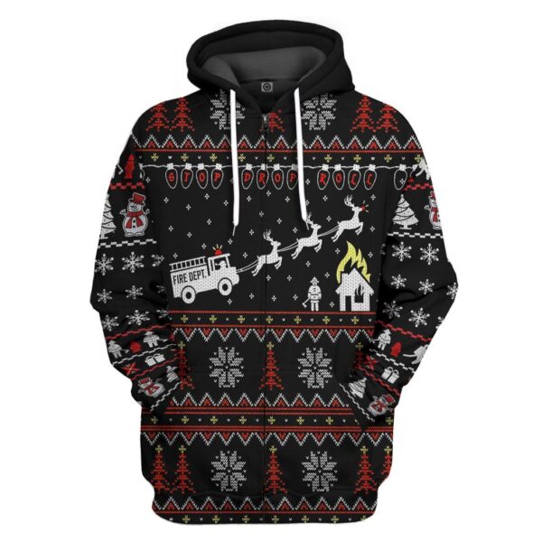 Gearhuman 3D Firefighter FIRE DEPT Ugly Christmas Sweater Custom Hoodie Apparel GV081029 3D Apparel Zip Hoodie S