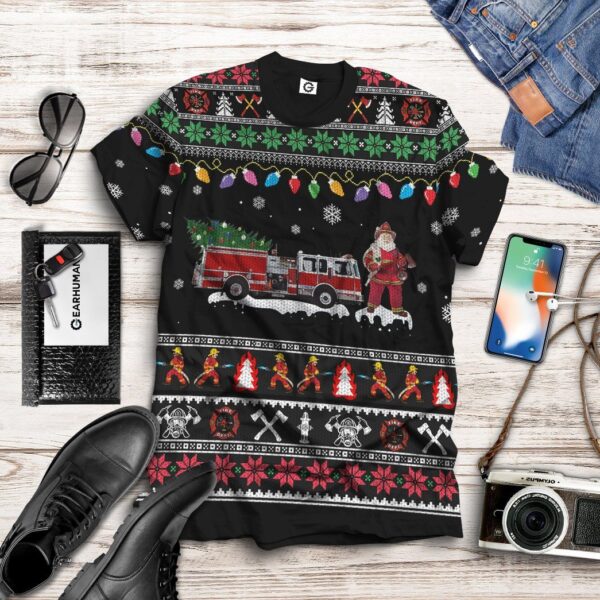 Gearhuman 3D Firefighter Santa Ugly Custom Tshirt Tshirt Apparel GV06107 3D T-shirt