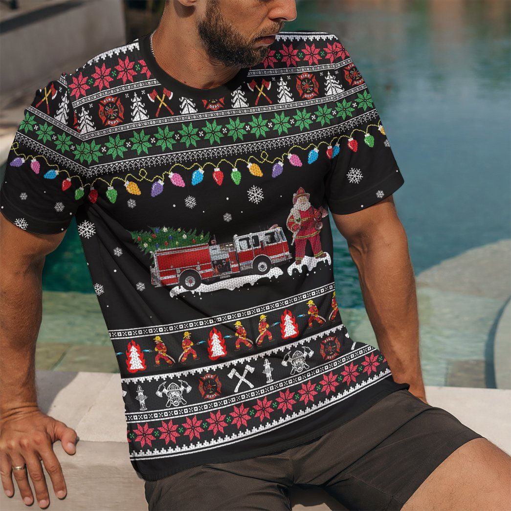 Gearhuman 3D Firefighter Santa Ugly Custom Tshirt Tshirt Apparel GV06107 3D T-shirt