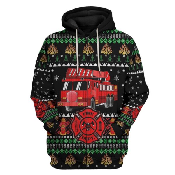 Gearhuman 3D Firefighter Truck Ugly Christmas Sweater Custom Hoodie Apparel GV081030 3D Apparel Zip Hoodie S