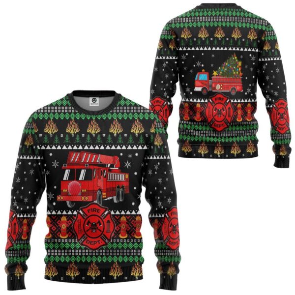 Gearhuman 3D Firefighter Truck Ugly Christmas Sweater Custom Sweatshirt Apparel GV081030 Sweatshirt
