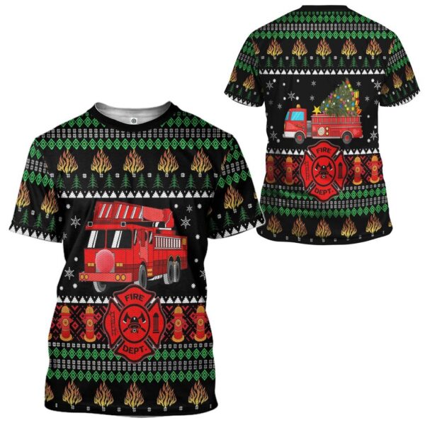 Gearhuman 3D Firefighter Truck Ugly Christmas Sweater Custom Tshirt Apparel GV081030 3D T-shirt
