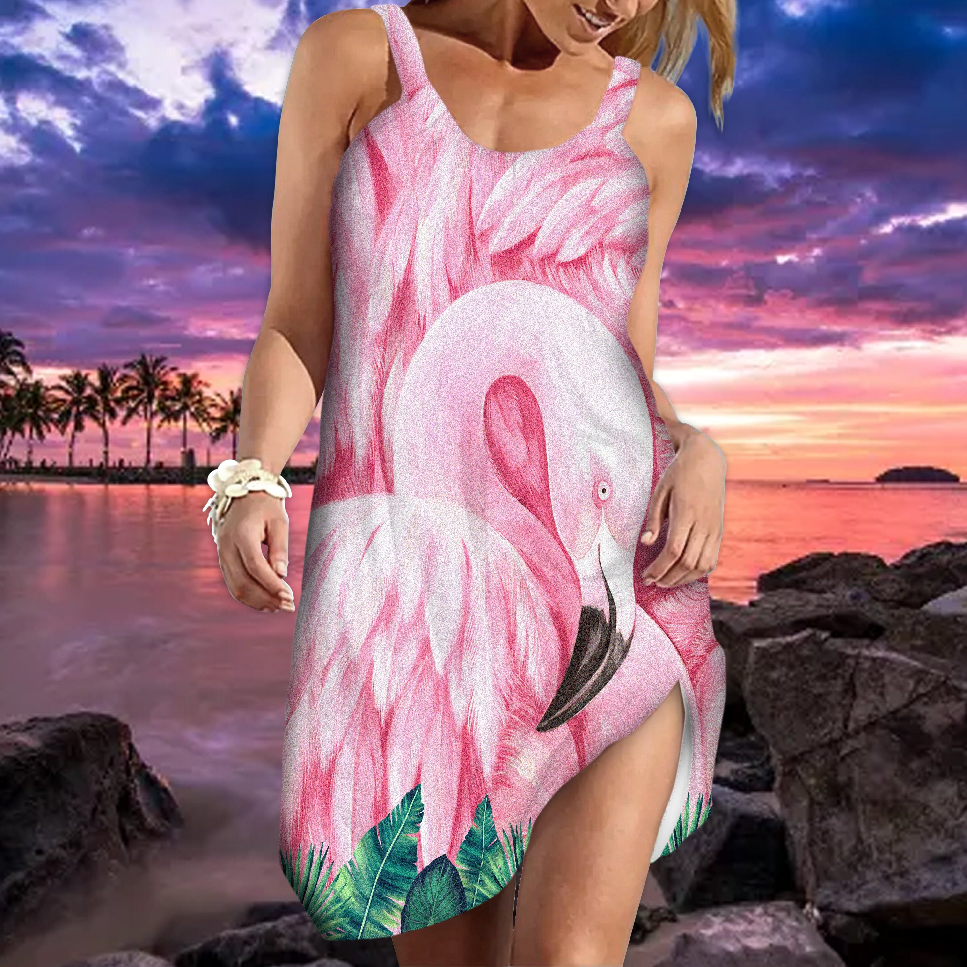 Gearhuman 3D Flamingo Facade Custom Beach Dress GW0907219 Beach Dress
