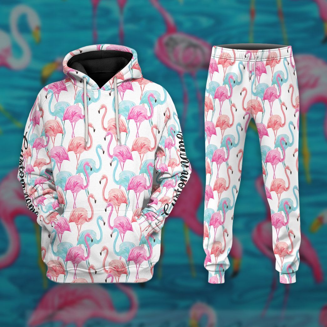 Gearhuman 3D Flamingo Pink Blue Water Hoodie Custom Sweatpants CR211215 Sweatpants