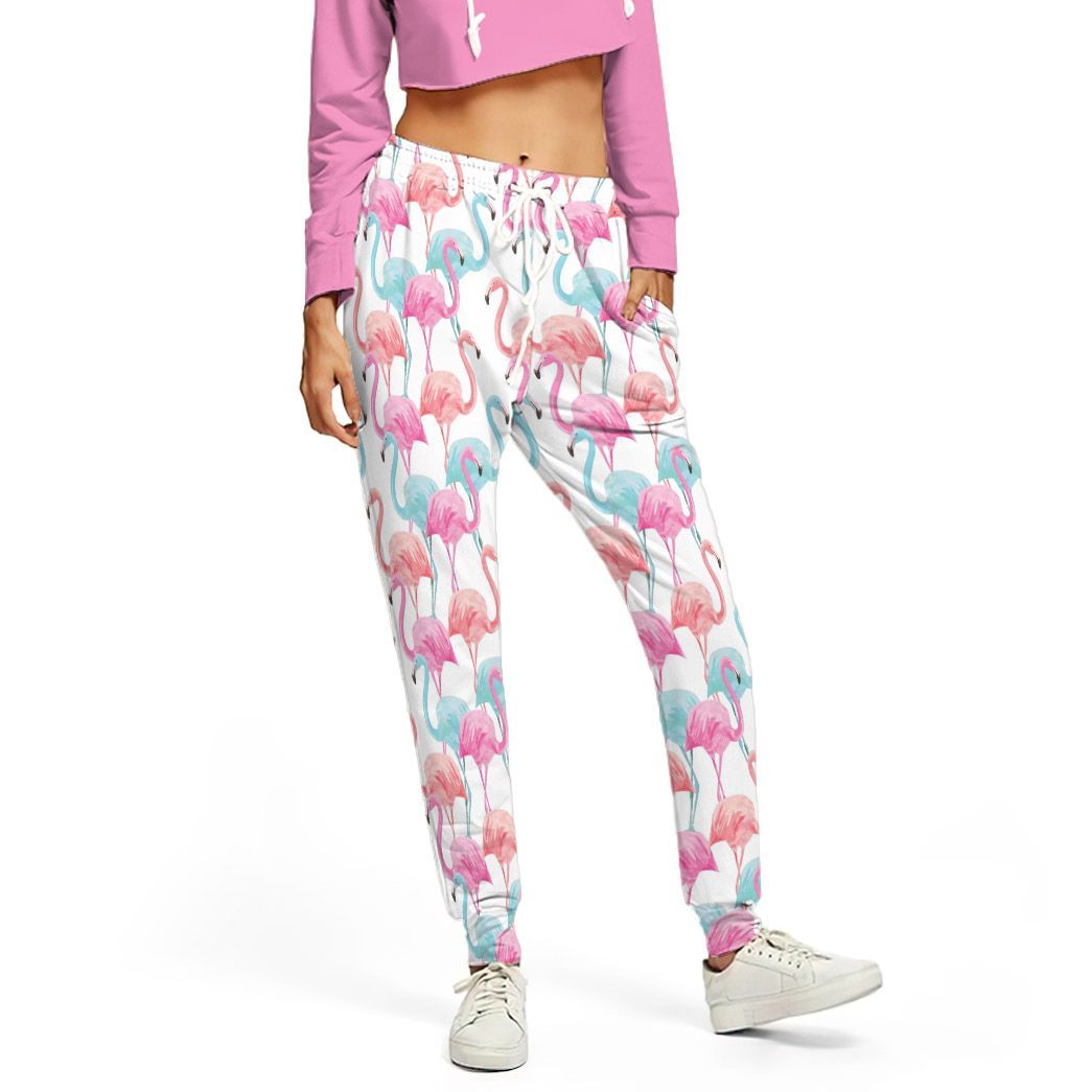 Gearhuman 3D Flamingo Pink Blue Water Hoodie Custom Sweatpants CR211215 Sweatpants Sweatpants S