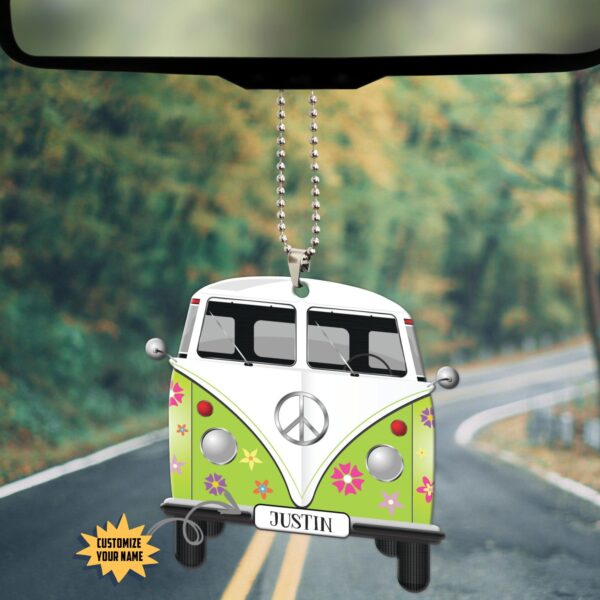 Gearhuman 3D Flowered Hippie Van Custom Name Car Hanging GW1806216 Car Hanging 