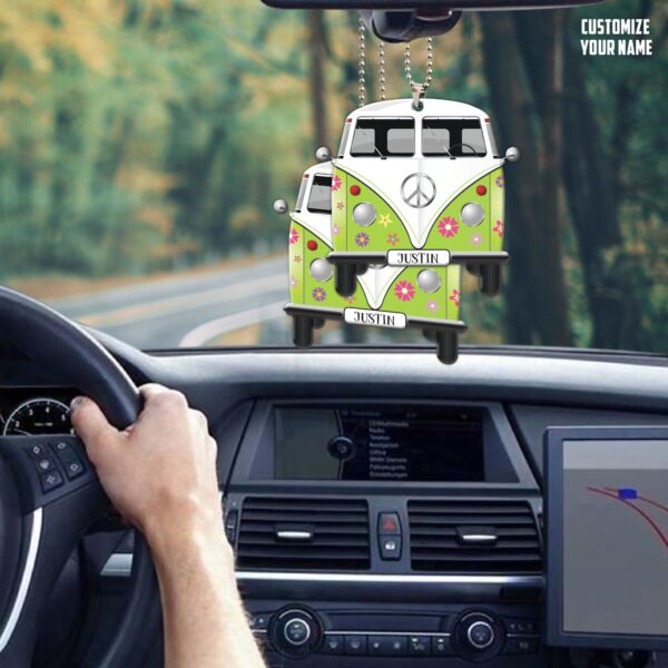 Gearhuman 3D Flowered Hippie Van Custom Name Car Hanging GW1806216 Car Hanging 