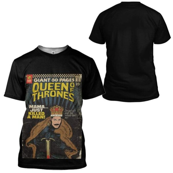 Gearhuman 3D Freddie Mercury Queen Of Thrones Vintage Comic Book Covers Custom Tshirt Apparel GN21088 3D T-shirt