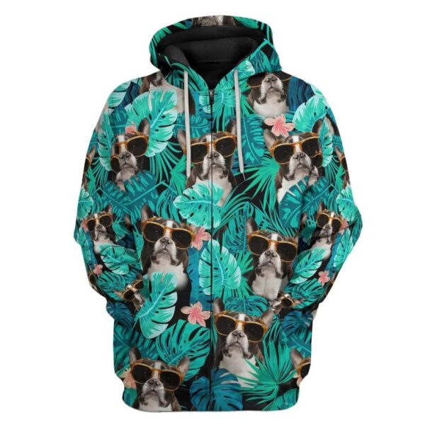 Gearhuman 3D French Bulldog Tropical Hawaii Custom Hoodie Apparel GW14075 3D Custom Fleece Hoodies Zip Hoodie S