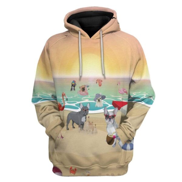 Gearhuman 3D French Bulldog With Flamingo At The Beach Custom Hoodie Apparel GV150711 3D Custom Fleece Hoodies Hoodie S 