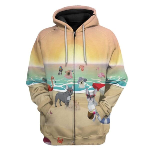 Gearhuman 3D French Bulldog With Flamingo At The Beach Custom Hoodie Apparel GV150711 3D Custom Fleece Hoodies Zip Hoodie S