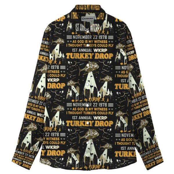 Gearhuman 3D Funny Thanksgiving WKRP Turkey I Thought Turkey Could Fly Custom Linen Shirt For Women GV05101 Linen Shirt Linen Shirt S 