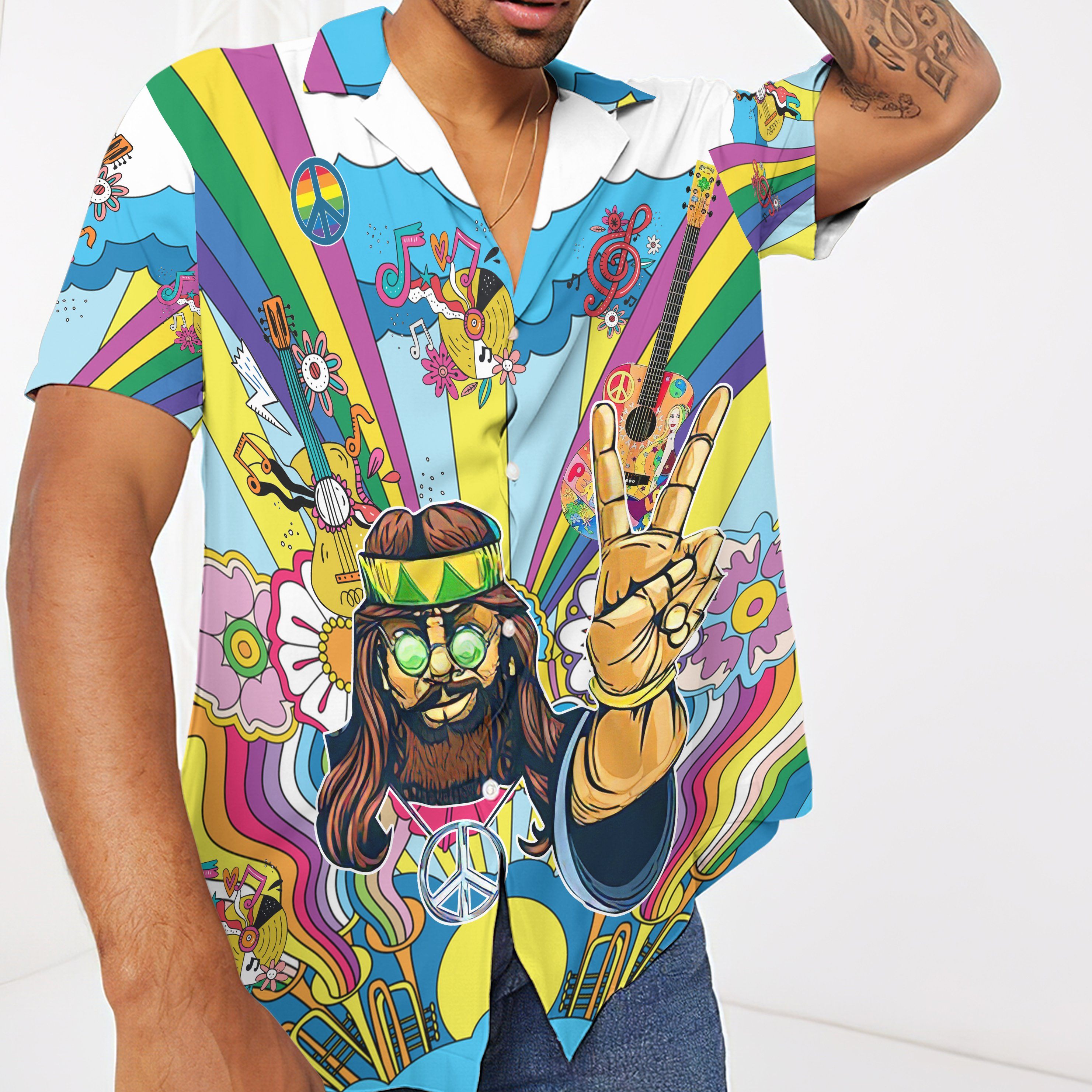 Gearhuman 3D Hippie Men With Guitar Custom Hawaii Shirt GS06072110 Hawai Shirt