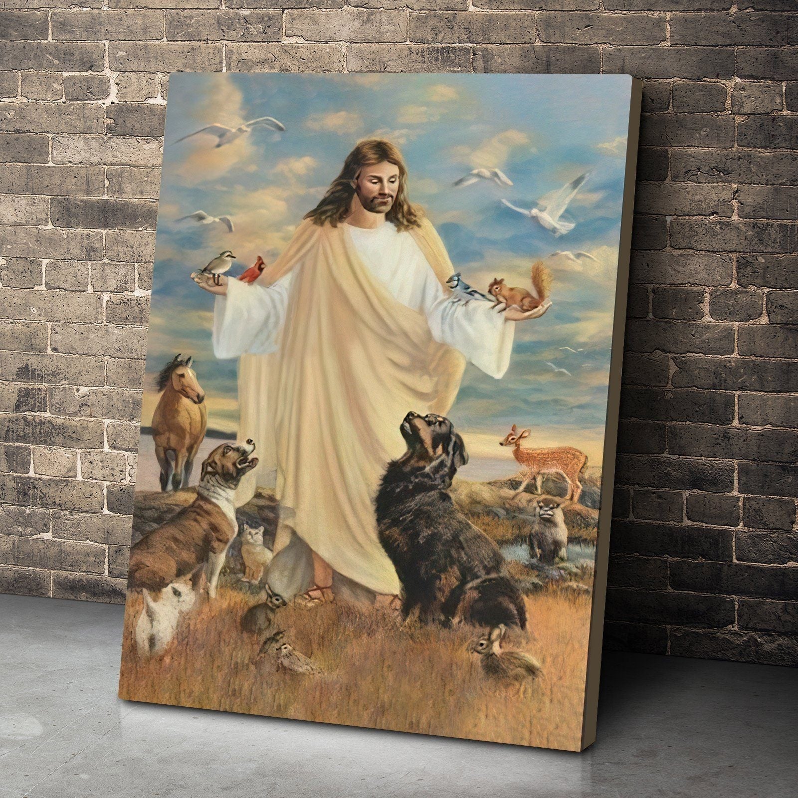 Gearhuman 3D Jesus Christ And Dogs Custom Canvas GW0207212 Canvas