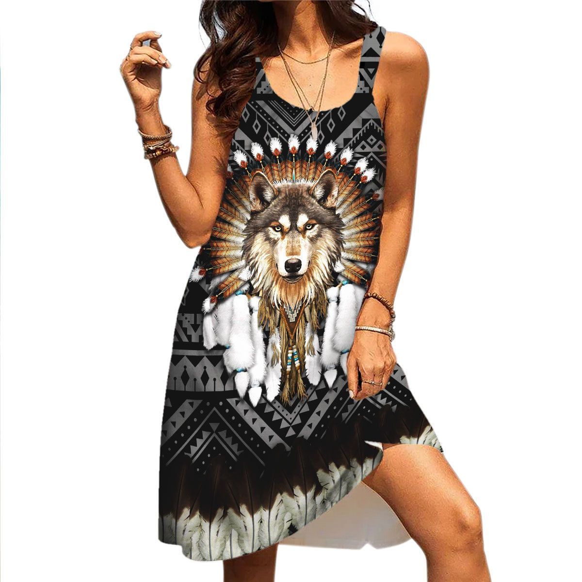Gearhuman 3D Native American Sleeveless Beach Dress ZK2406211 Beach Dress Beach Dress S