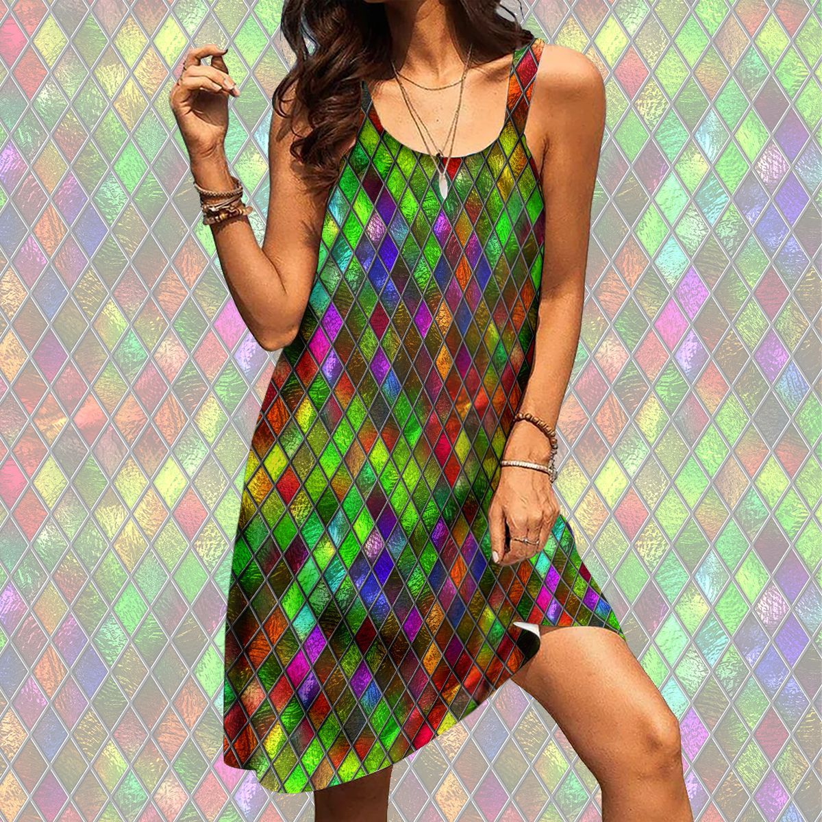 Gearhuman 3D Outstanding Stained Glass Sleeveless Beach Dress ZK2306215 Beach Dress