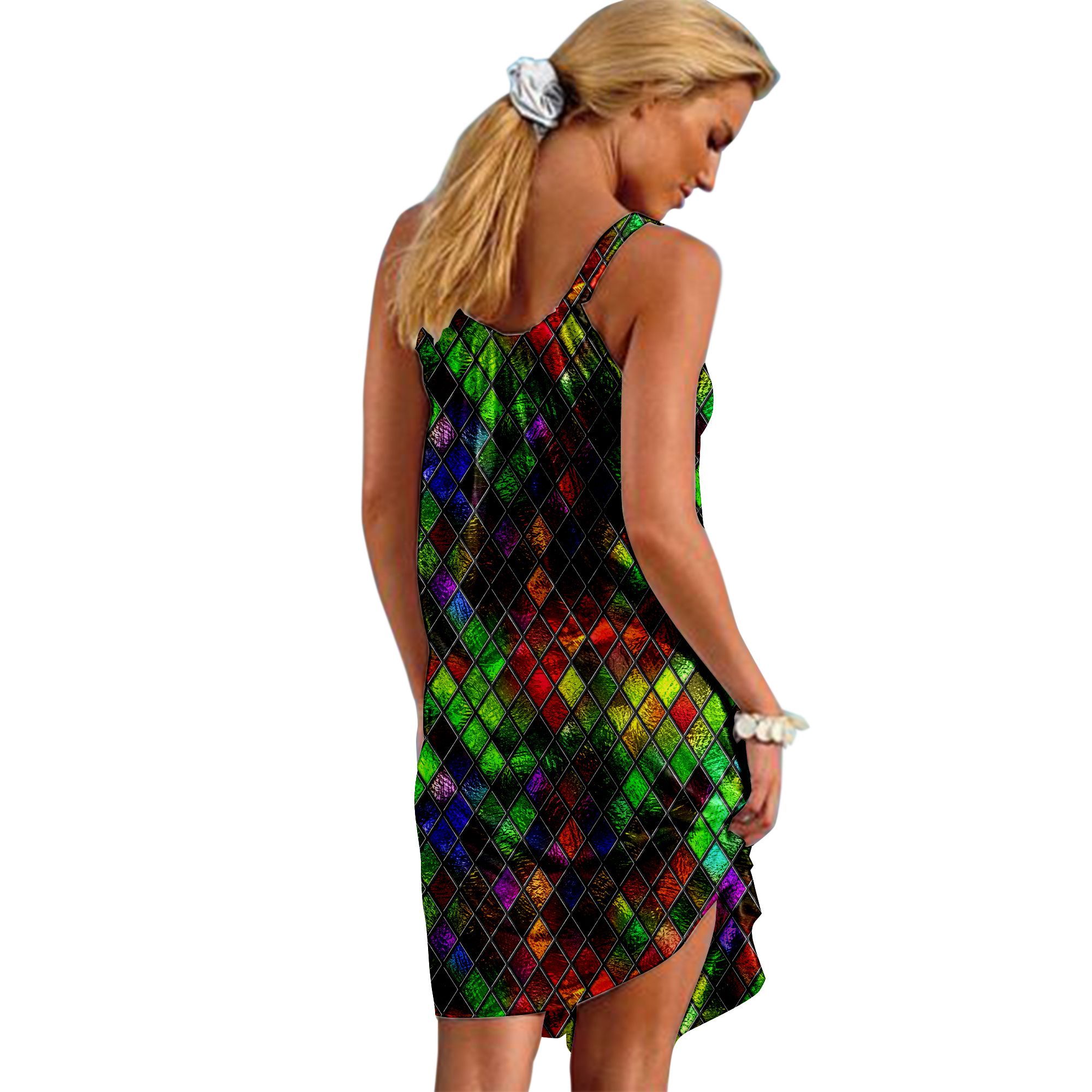 Gearhuman 3D Outstanding Stained Glass Sleeveless Beach Dress ZK2306215 Beach Dress