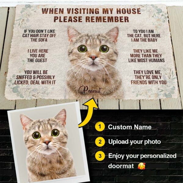 Gearhuman 3D Please Remember Cats House Rule Custom Photo Custom Name Doormat GW0107213 Doormat Custom Photo S(15,8 inch x 23,6 inch)