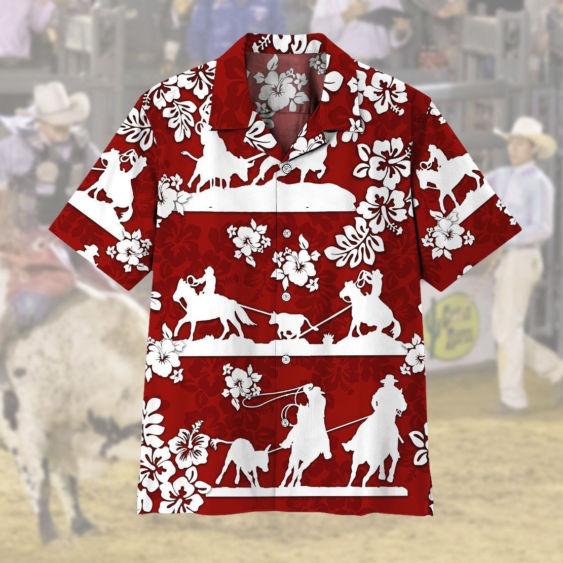 Gearhuman 3D Red Team Roping Hawaii Shirt ZK2506216 Short Sleeve Shirt