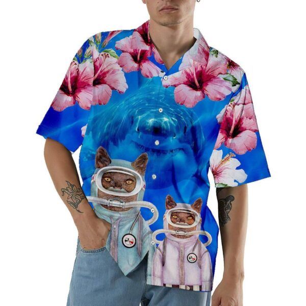 Gearhuman 3D Scuba Diving Cats With Shark Behind Hawaii Shirt ZK2005215 Hawai Shirt 
