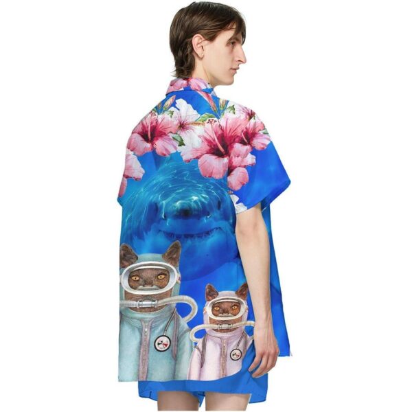 Gearhuman 3D Scuba Diving Cats With Shark Behind Hawaii Shirt ZK2005215 Hawai Shirt 