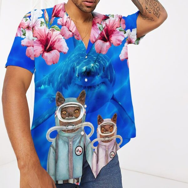 Gearhuman 3D Scuba Diving Cats With Shark Behind Hawaii Shirt ZK2005215 Hawai Shirt 