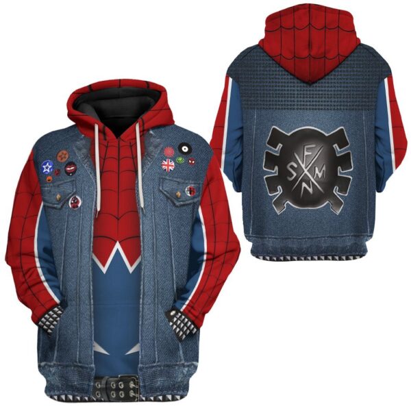 Gearhuman 3D Spider Man Punk Suit Custom Hoodie Apparel GW210815 3D Custom Fleece Hoodies 