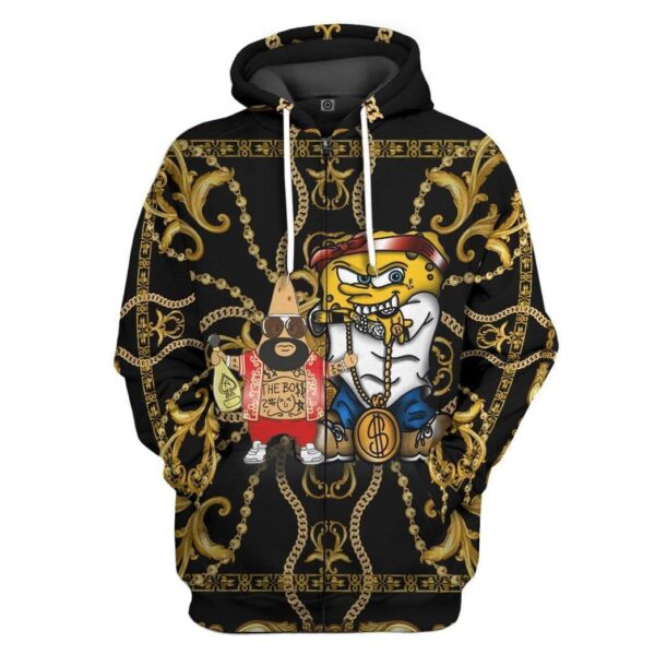 Gearhuman 3D Spongebob Hiphop and Patrick Ross Custom Hoodie Apparel GL05062 3D Custom Fleece Hoodies Zip Hoodie S