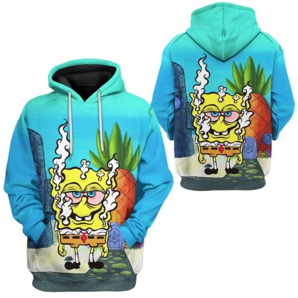Gearhuman 3D SpongeBob Smoke Weed Everyday Custom Hoodie Apparel GL14079 3D Custom Fleece Hoodies 