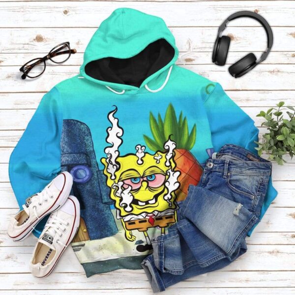 Gearhuman 3D SpongeBob Smoke Weed Everyday Custom Hoodie Apparel GL14079 3D Custom Fleece Hoodies 