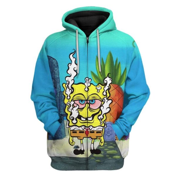 Gearhuman 3D SpongeBob Smoke Weed Everyday Custom Hoodie Apparel GL14079 3D Custom Fleece Hoodies Zip Hoodie S 