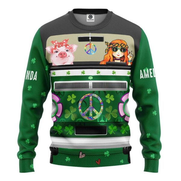 Gearhuman 3D St Patrick Day Pig Hippie Custom Name Tshirt Hoodie Apparel GB19022 3D Apparel Long Sleeve S