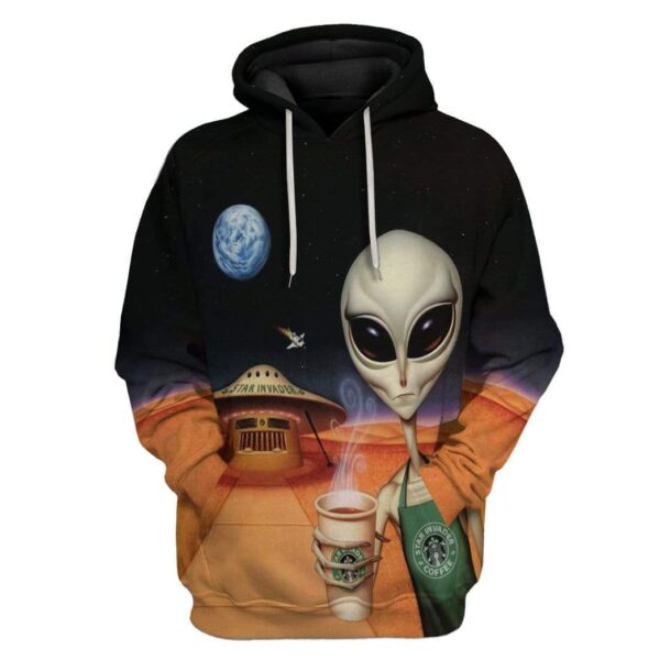 Gearhuman 3D Star Invaders Coffee Custom Fleece Hoodie Apparel GW10041 3D Custom Fleece Hoodies Hoodie S 