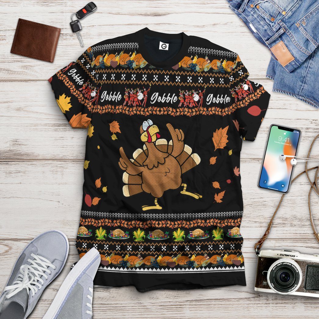 Gearhuman 3D Thanksgiving Turkey Ugly Sweaters Custom Tshirt Apparel GV06108 3D T-shirt