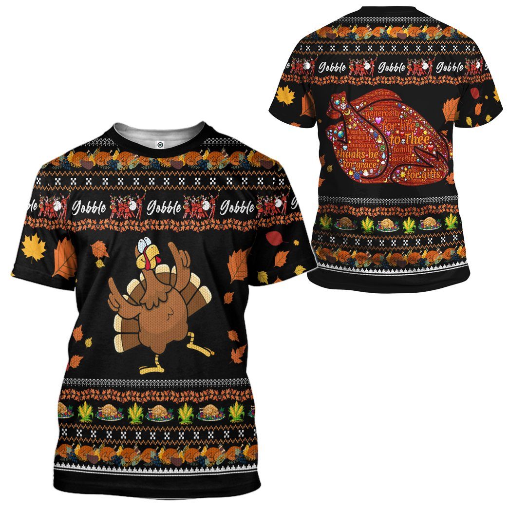 Gearhuman 3D Thanksgiving Turkey Ugly Sweaters Custom Tshirt Apparel GV06108 3D T-shirt