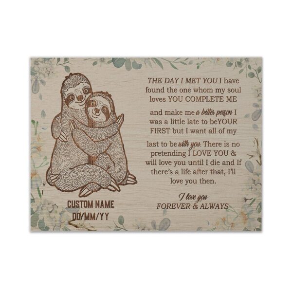 Gearhuman 3D The Day I Met You Sloth Couple Custom Text Canvas GB12018 Canvas 1 Piece Non Frame M