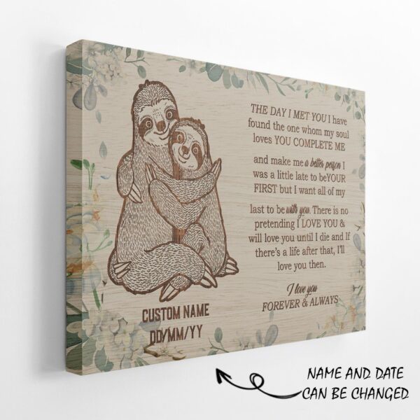 Gearhuman 3D The Day I Met You Sloth Couple Custom Text Canvas GB12018 Canvas