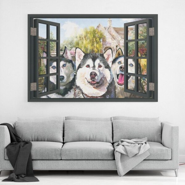 Gearhuman 3D Three Husky By The Window Canvas GK02024 Canvas