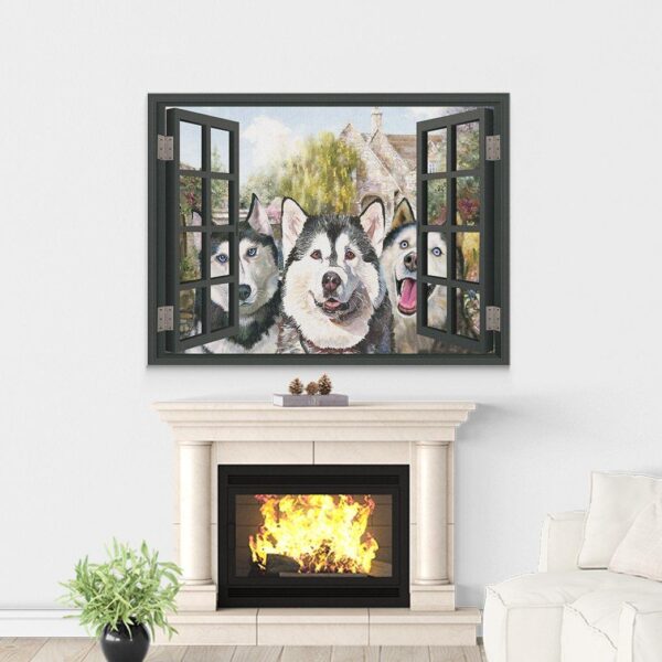 Gearhuman 3D Three Husky By The Window Canvas GK02024 Canvas